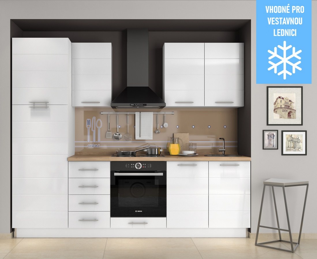 Kuchyňská linka 250 gloss - bílá/ořech pacifik