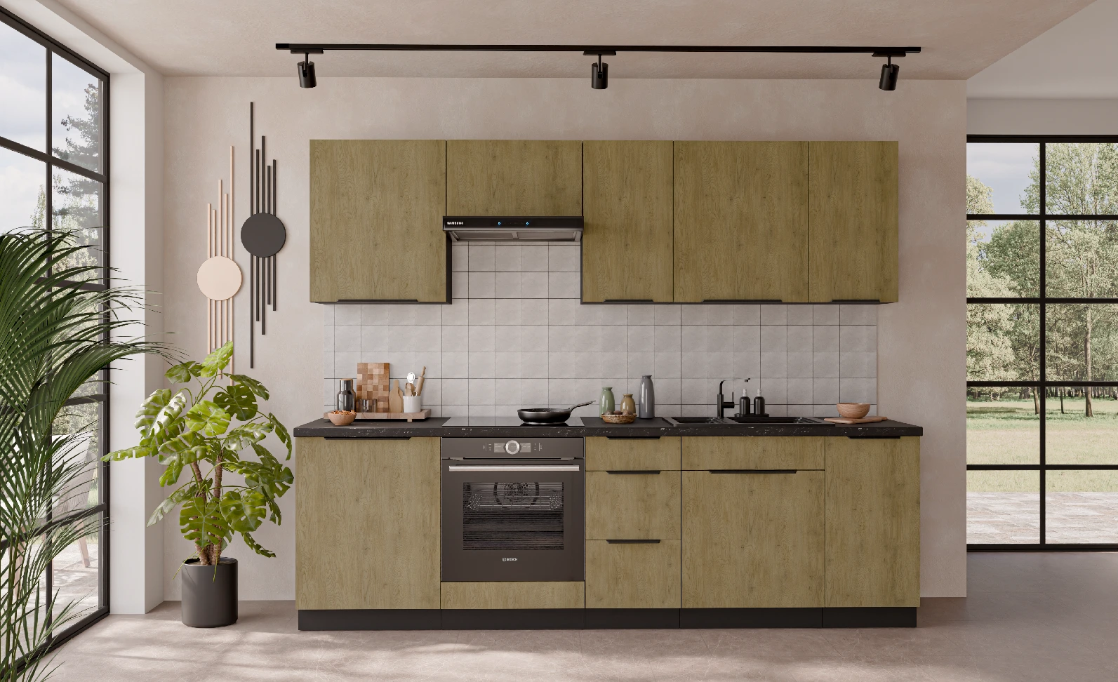 Kuchyňská linka 260 cm Cremona 2 - Černá + Dub cremona