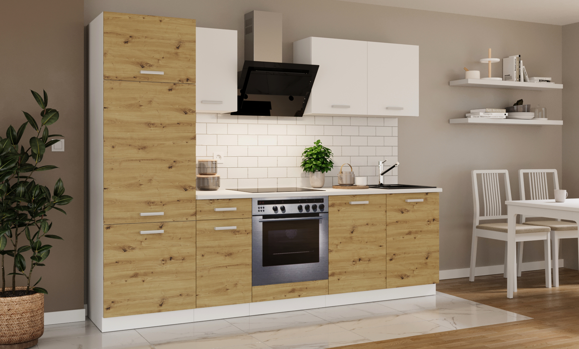 Kuchyňská linka 260 cm Toni Barva korpusu: Bílá, Barva dvířek: Dub Artisan