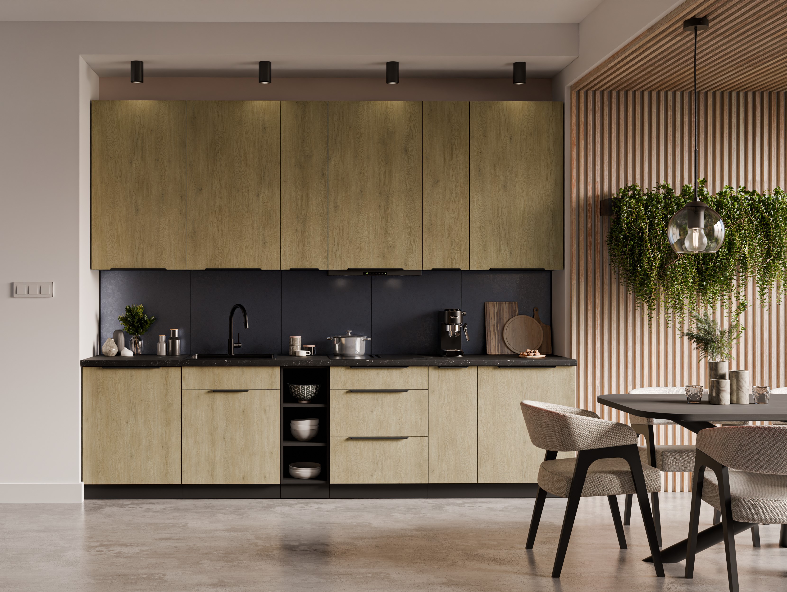 Kuchyňská linka 300 cm Cremona 3 - Černá + Dub cremona