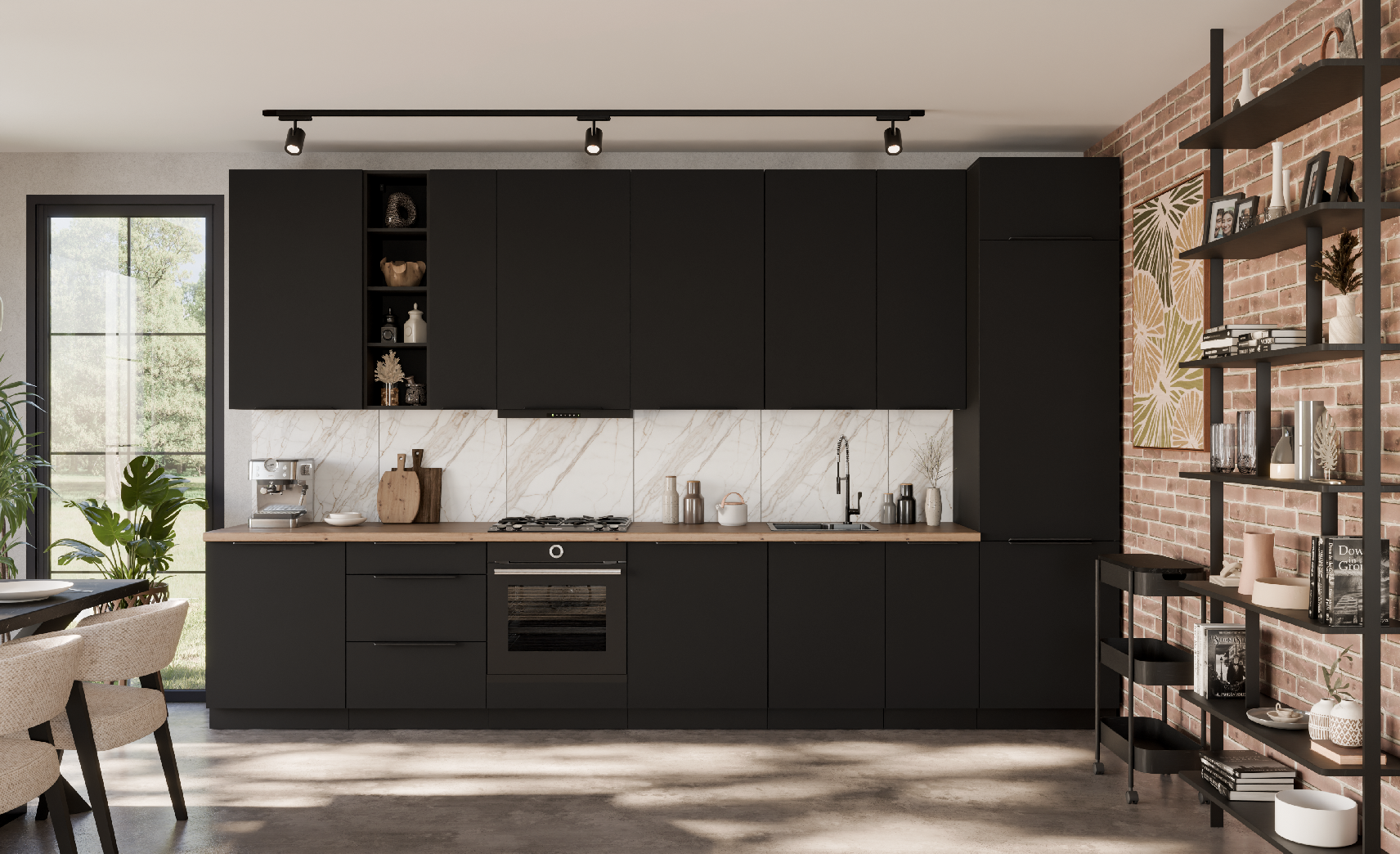 Kuchyňská linka 390 cm Aria 2 - Černá + BL Black AFM