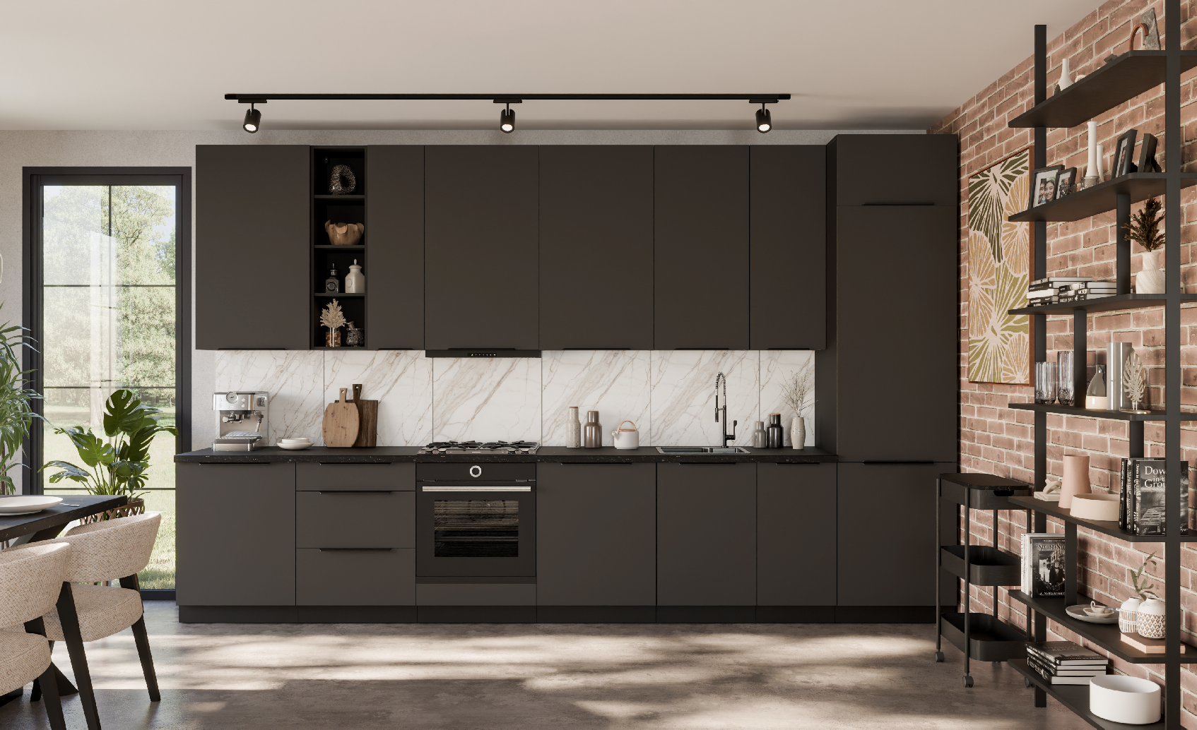 Kuchyňská linka 390 cm Aria 2 - Černá + GR Graphite AFM