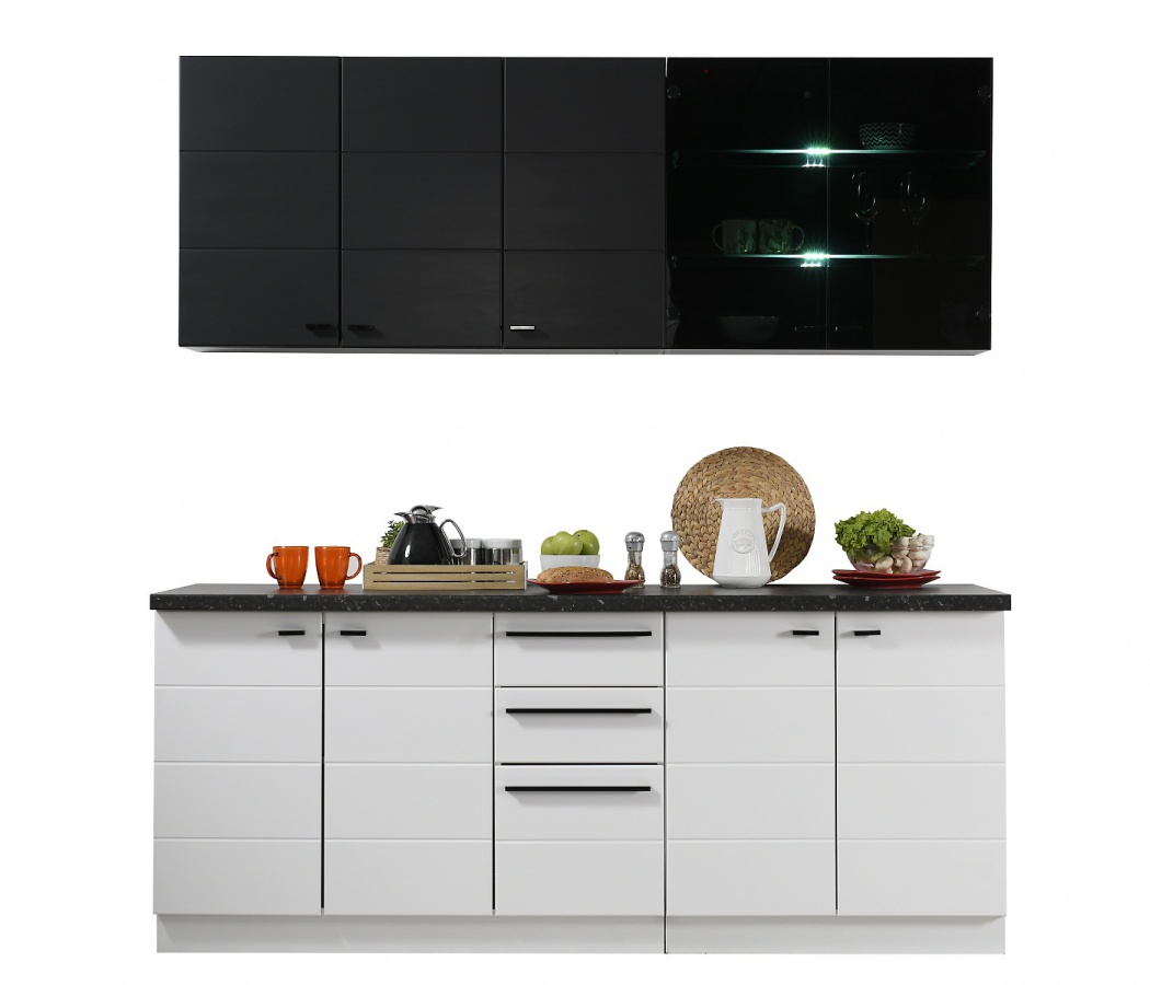 Kuchyňská linka s osvětlením 200 birch-bílá/černá - bez pracovní desky