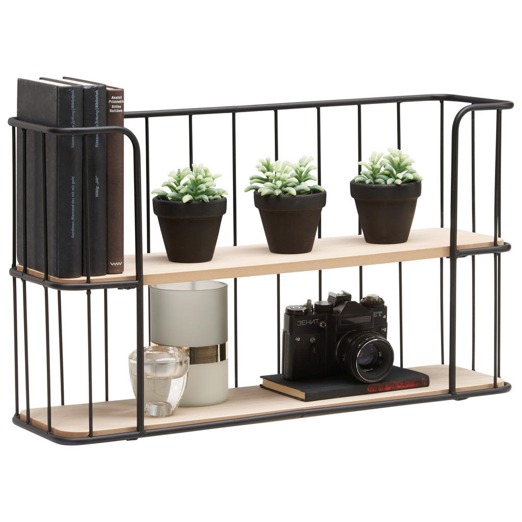 Landscape NÁSTĚNNÝ REGÁL, přírodní barvy, černá