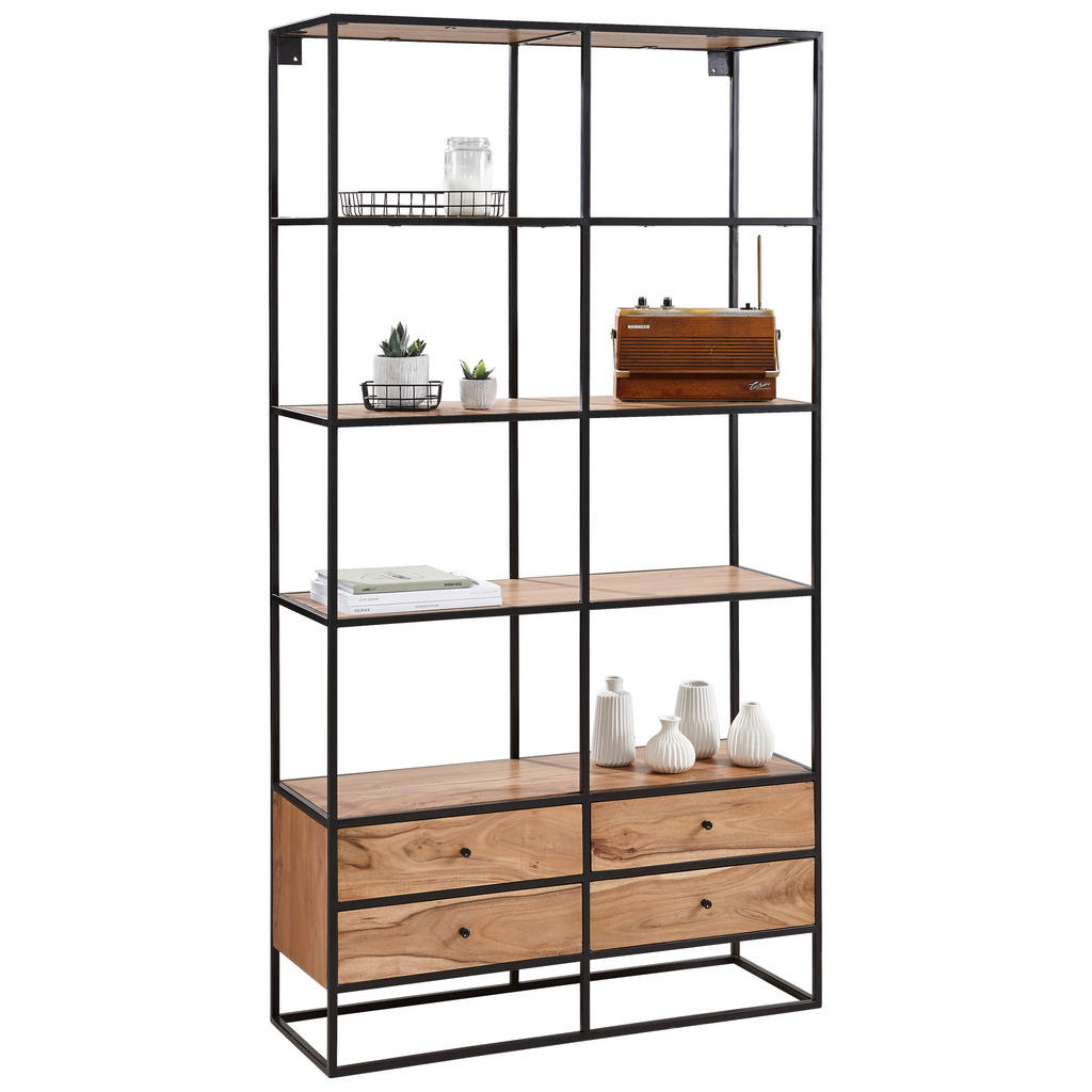 Landscape REGÁL, černá, barvy akácie, železo, akácie, 100/188/35 cm