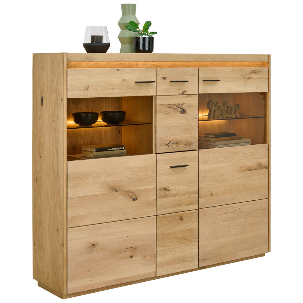 Linea Natura VYSOKÁ KOMODA, jádrový dub, barvy dubu, 153,8/133,5/37 cm