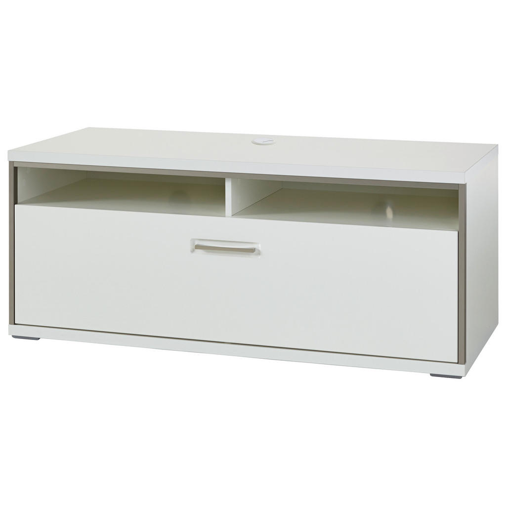Livetastic KOMODA POD TELEVIZI, šedá, barvy stříbra, bílá, vysoce lesklá bílá, 124/51/52 cm
