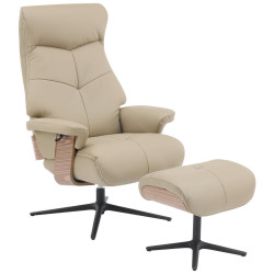 Livetastic RELAXAČNÍ KŘESLO S TABURETEM, dřevo, textil, kůže, šedohnědá