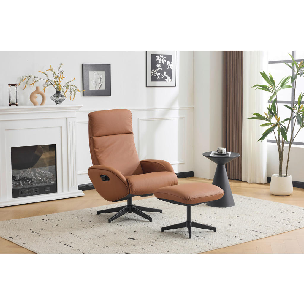 Livetastic RELAXAČNÍ KŘESLO S TABURETEM, textil, kůže, hnědá