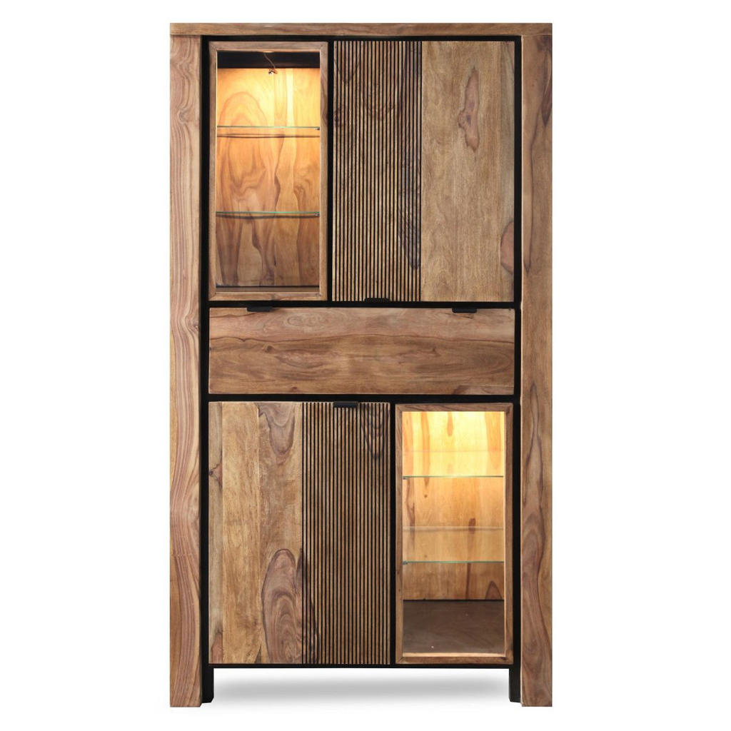 Livetastic VITRÍNA, sheesham, přírodní barvy, 100/180/40 cm