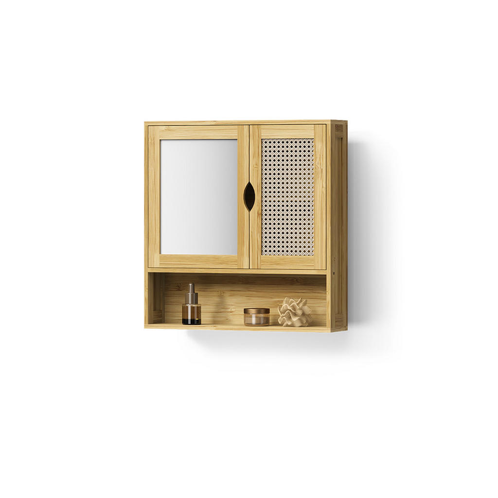 Livinity® KOUPELNOVÁ SKŘÍŇKA SE ZRCADLEM Mincio, Bambus, 56 x 58 cm se 2 dveřmi
