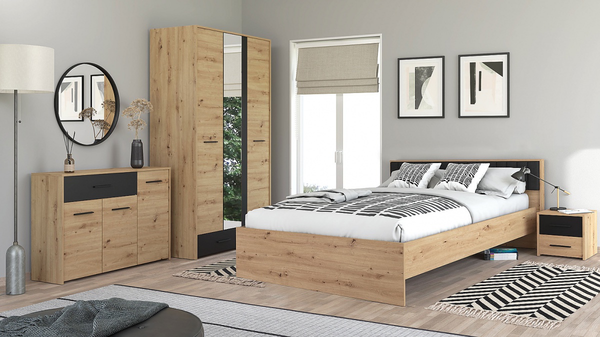 Ložnice i geralt - dub artisan/černá