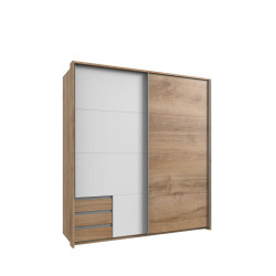 luma-home SKŘÍŇ S VZVÁJENÝMI DVEŘMI, 183 × 65 × 200 cm (Š×H×V), skříň typu „Passepartout“ s viditelnými zásuvkami v dekoru dubu, 1x dveře v bílé barvě