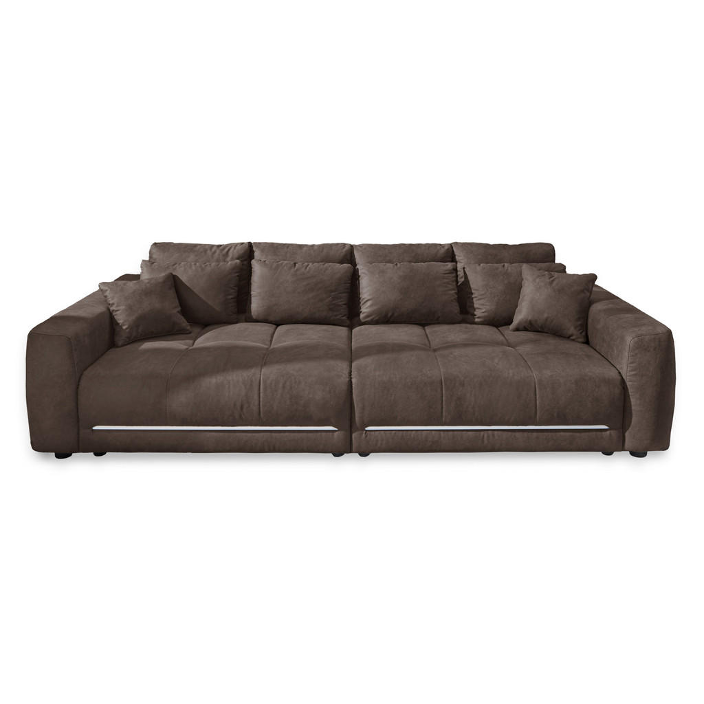 luma-home VELKÉ sofa pružinovým jádrem, 294 × 136 × 86 cm (Š×H×V), osvětlení RGB LED s dálkovým ovládáním, potah z mikrovlákna v hnědé barvě / 15417