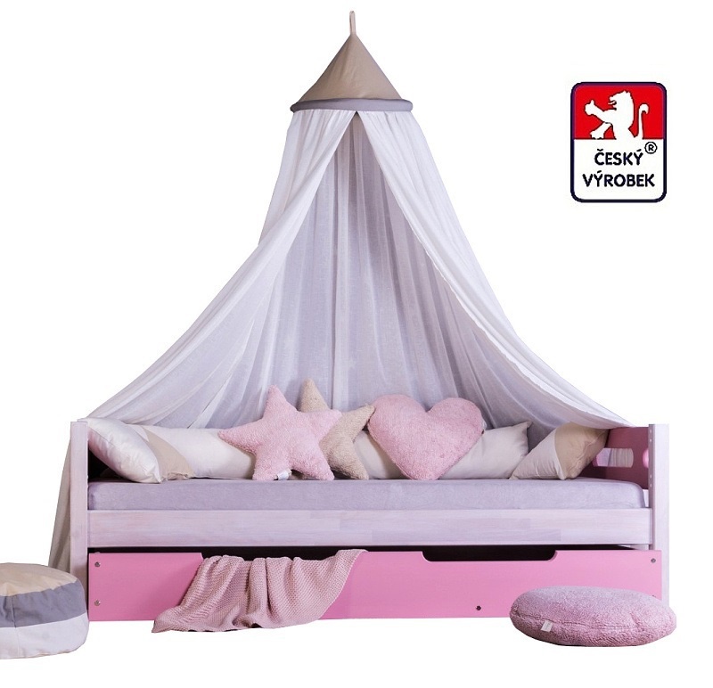 Masivní dětská postel benjamin bubbles 90x200cm s nebesy a přistýlkou