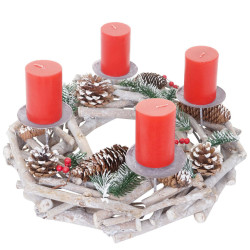 MCW ADVENTNÍ VĚNEC KULATÝ DŘEVĚNÝ SVÍČKY ČERVENÉ Bílá, červená