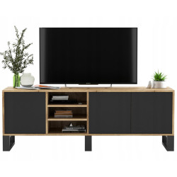 Meble Lindner TV stolek Apollo dub Wotan / černá matná 150 cm s kovovými nohami