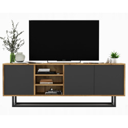 Meble Lindner TV stolek Apollo dub Wotan / grafit matný 150 cm s kovovým rámem