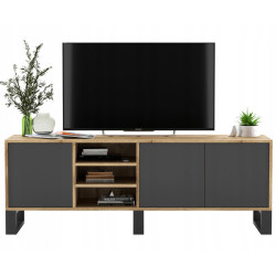 Meble Lindner TV stolek Apollo dub Wotan / grafit matný 150 cm s kovovými nohami