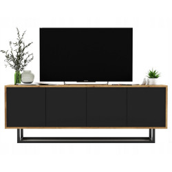 Meble Lindner TV stolek Apollo2 dub Wotan / černá matná 150 cm s kovovým rámem