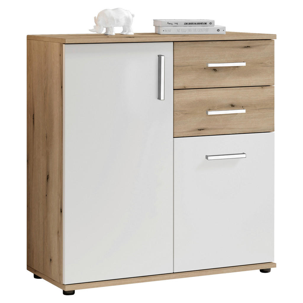 MID.YOU KOMODA, bílá, barvy dubu, 80/84/35 cm