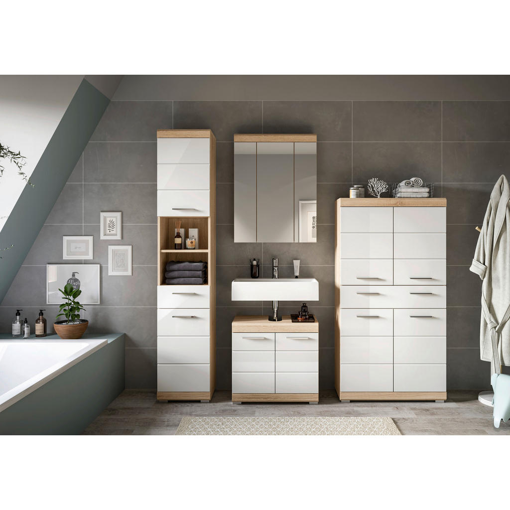 MID.YOU KOUPELNA Sonoma dub, vysoce lesklá bílá