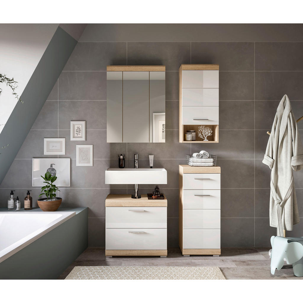 MID.YOU KOUPELNA Sonoma dub, vysoce lesklá bílá