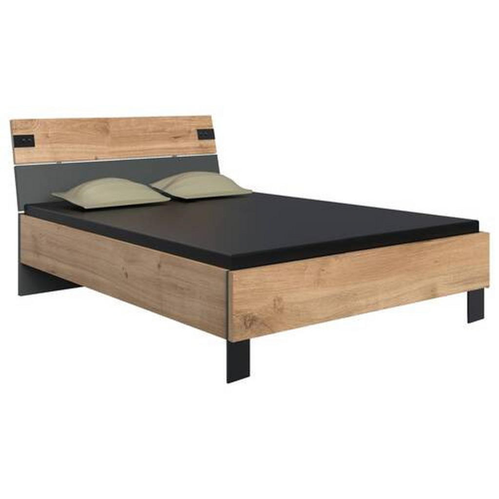 MID.YOU POSTEL S NOČNÍMI STOLKY, 140/200 cm, barvy grafitu, barvy dubu