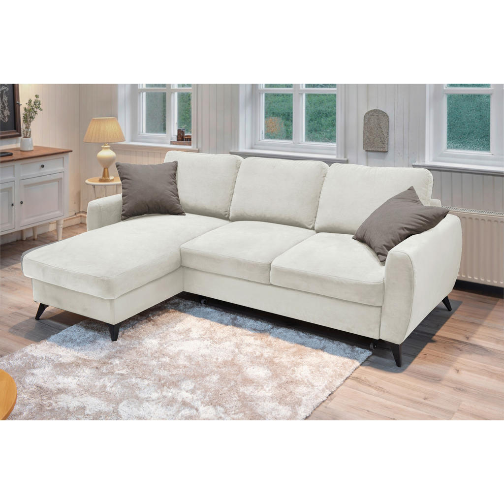 MID.YOU ROHOVÁ ROZKLÁDACÍ POHOVKA, kov, textil, kompozitní dřevo, krémová