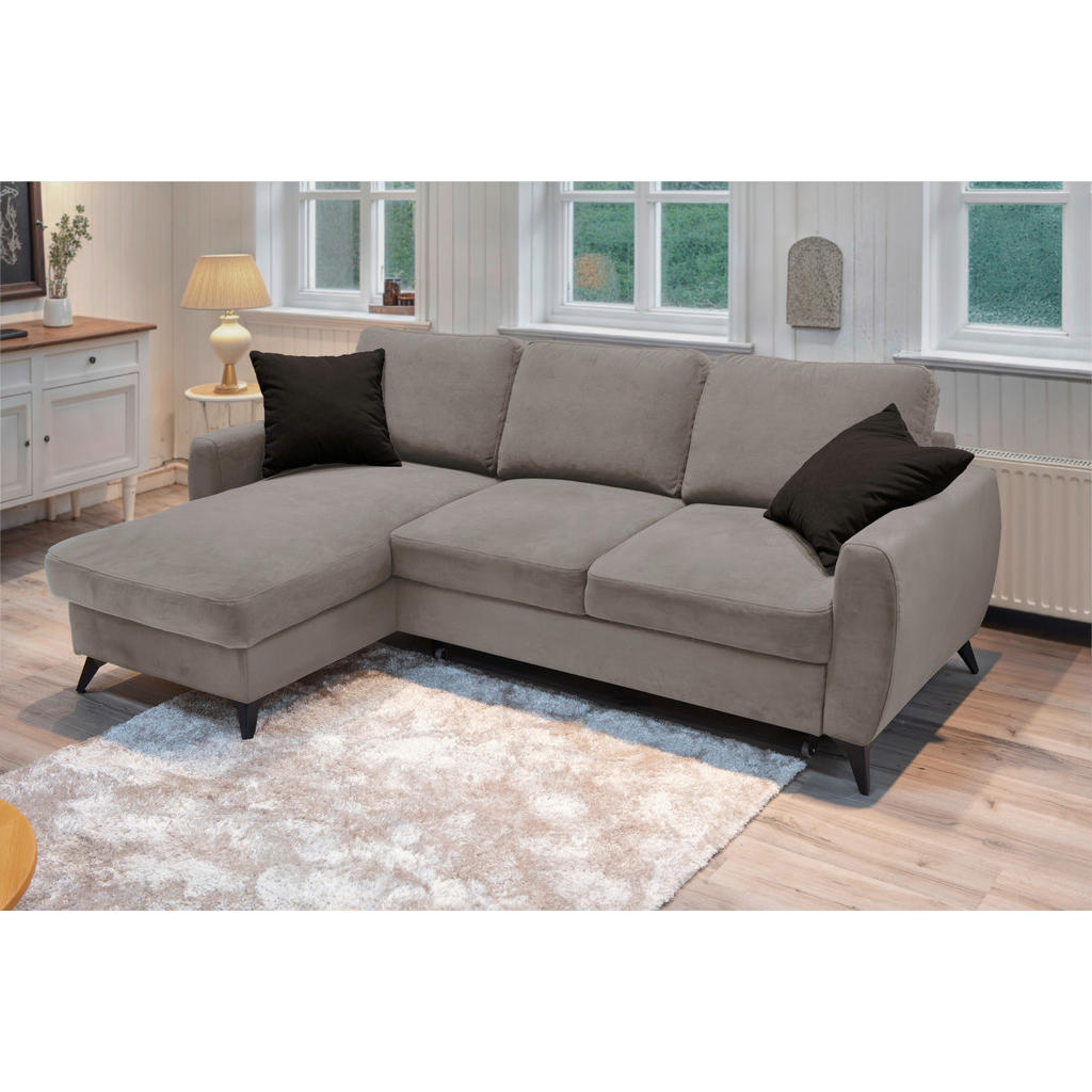 MID.YOU ROHOVÁ ROZKLÁDACÍ POHOVKA, kov, textil, kompozitní dřevo, šedohnědá