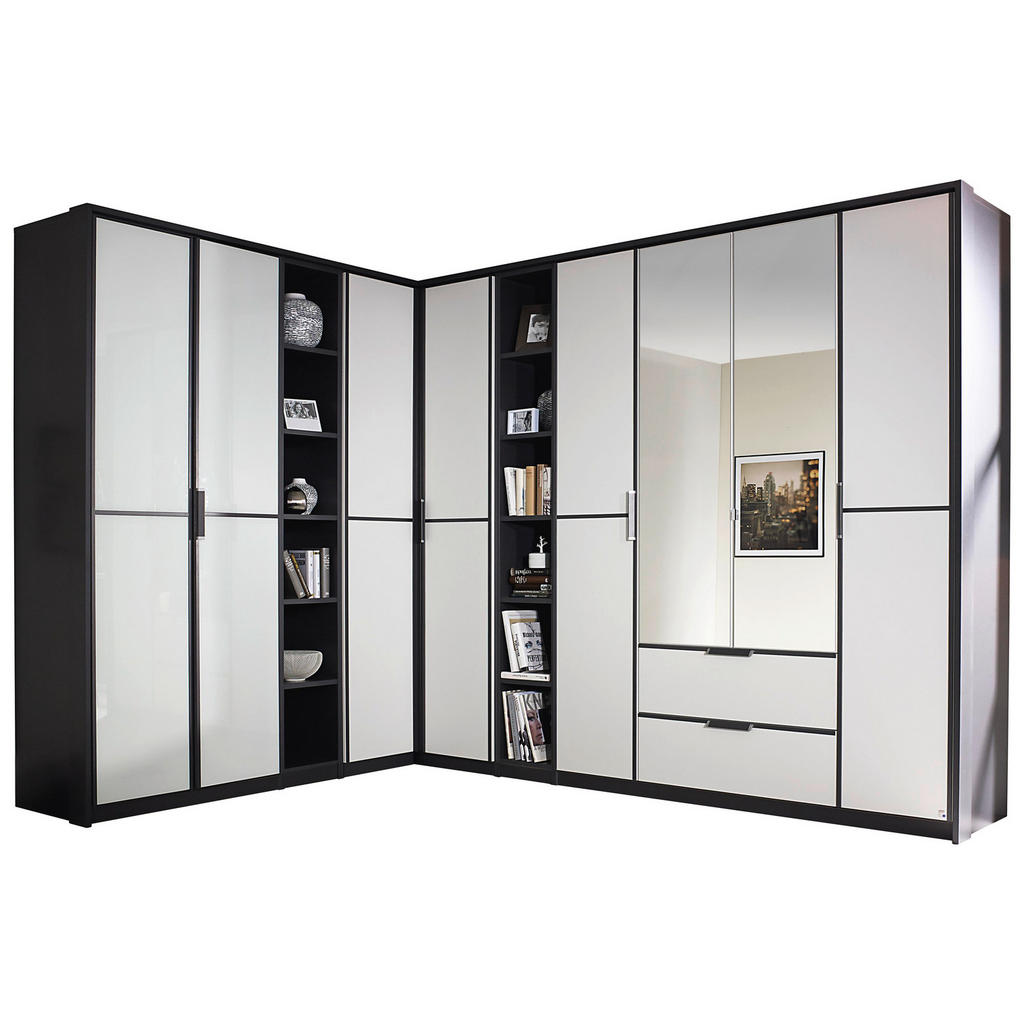 MID.YOU ROHOVÁ ŠATNÍ SKŘÍŇ SE ZRCADLEM, šedá, bílá,