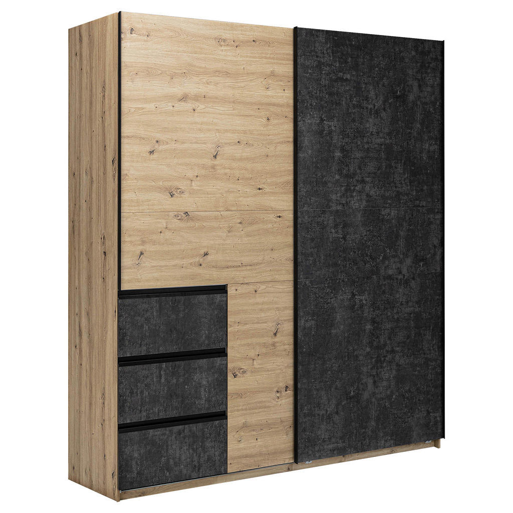 MID.YOU ŠATNÍ SKŘÍŇ S POSUVNÝMI DVEŘM, šedohnědá, dub artisan, 175/205/61,5 cm
