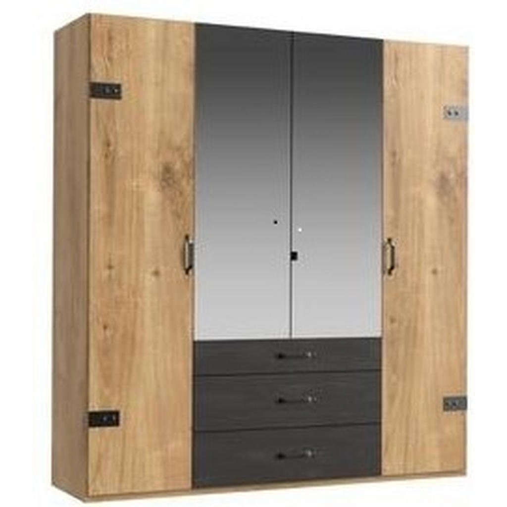 MID.YOU ŠATNÍ SKŘÍŇ SE ZRCADLEM, barvy grafitu, barvy stříbra, barvy dubu, 200/216/58 cm