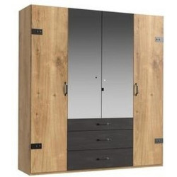 MID.YOU ŠATNÍ SKŘÍŇ SE ZRCADLEM, barvy grafitu, barvy stříbra, barvy dubu, 200/216/58 cm