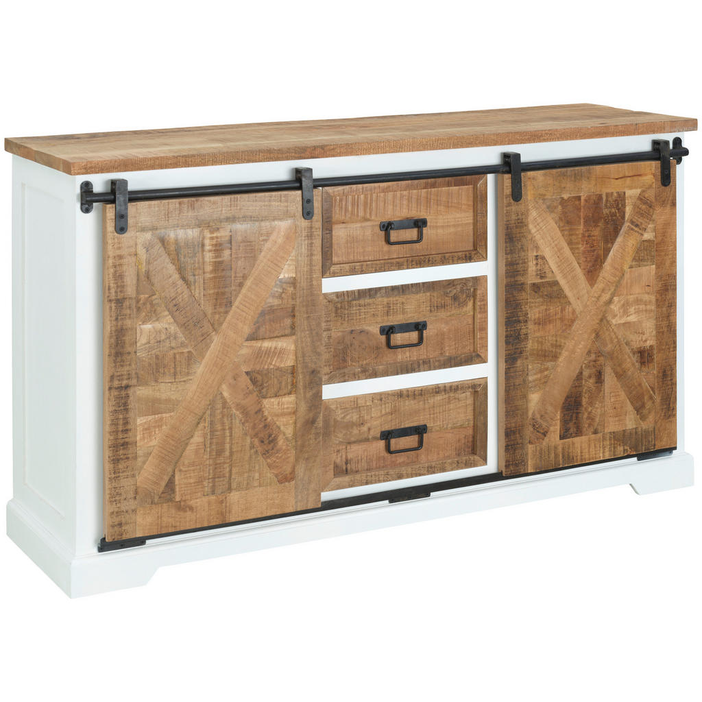 MID.YOU ŠIROKÁ KOMODA, mangové dřevo, přírodní barvy, černá, bílá, 150/85/45 cm