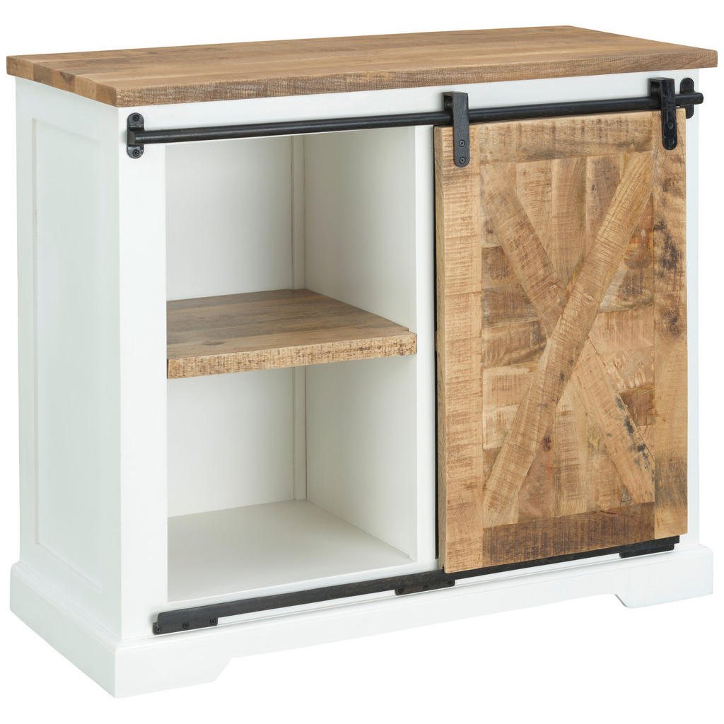 MID.YOU ŠIROKÁ KOMODA, mangové dřevo, přírodní barvy, černá, bílá, 100/85/45 cm