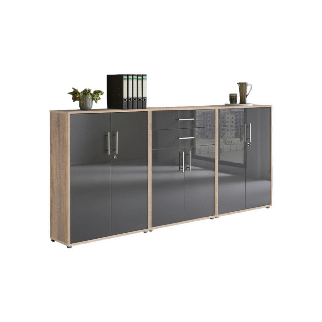 MID.YOU SKŘÍŇ NA ŠANONY, Sonoma dub, vysoce lesklá antracitová, 253,2/113,6/33 cm