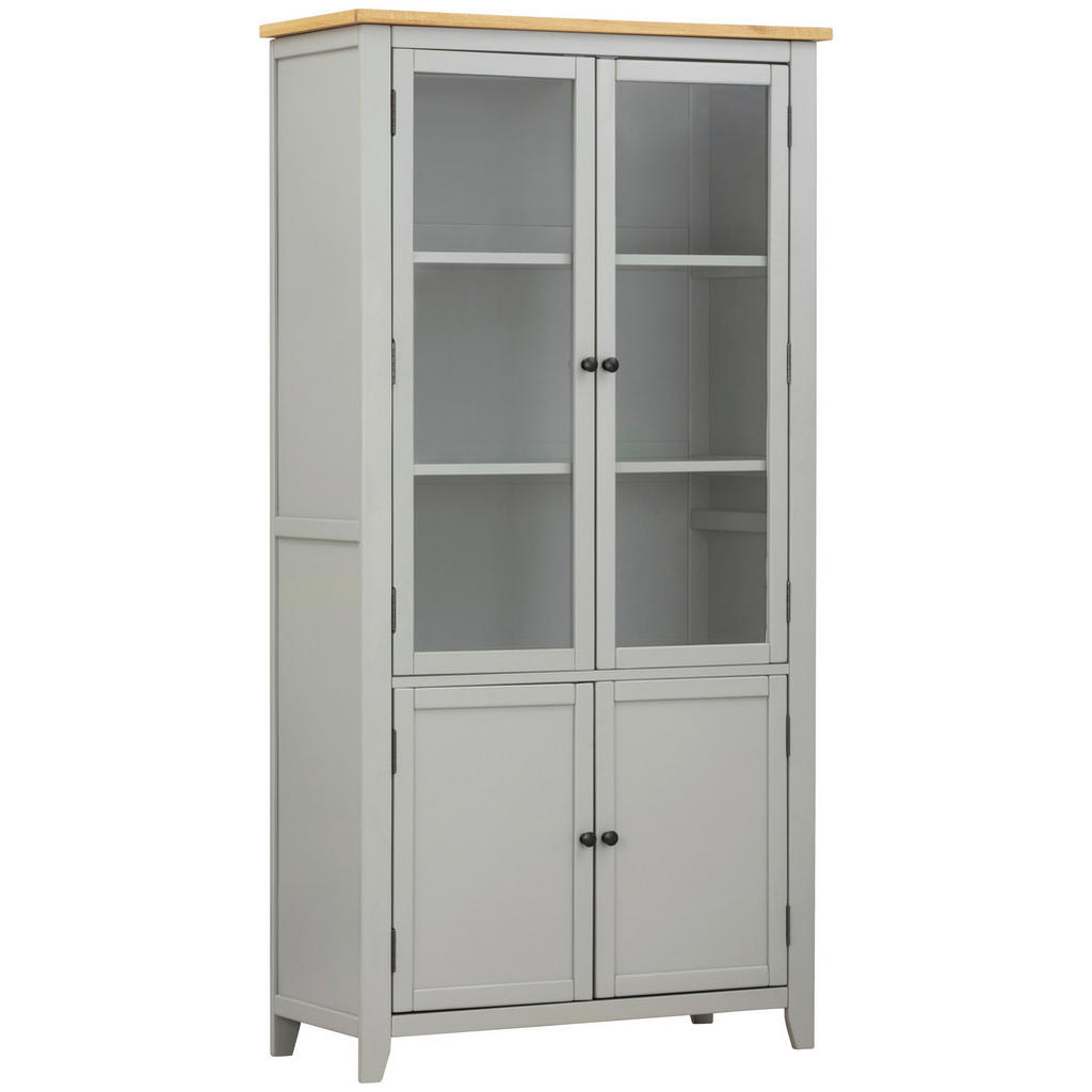 MID.YOU VITRÍNA, dub, borovice, šedá, čiré, přírodní barvy, 100/195/43 cm