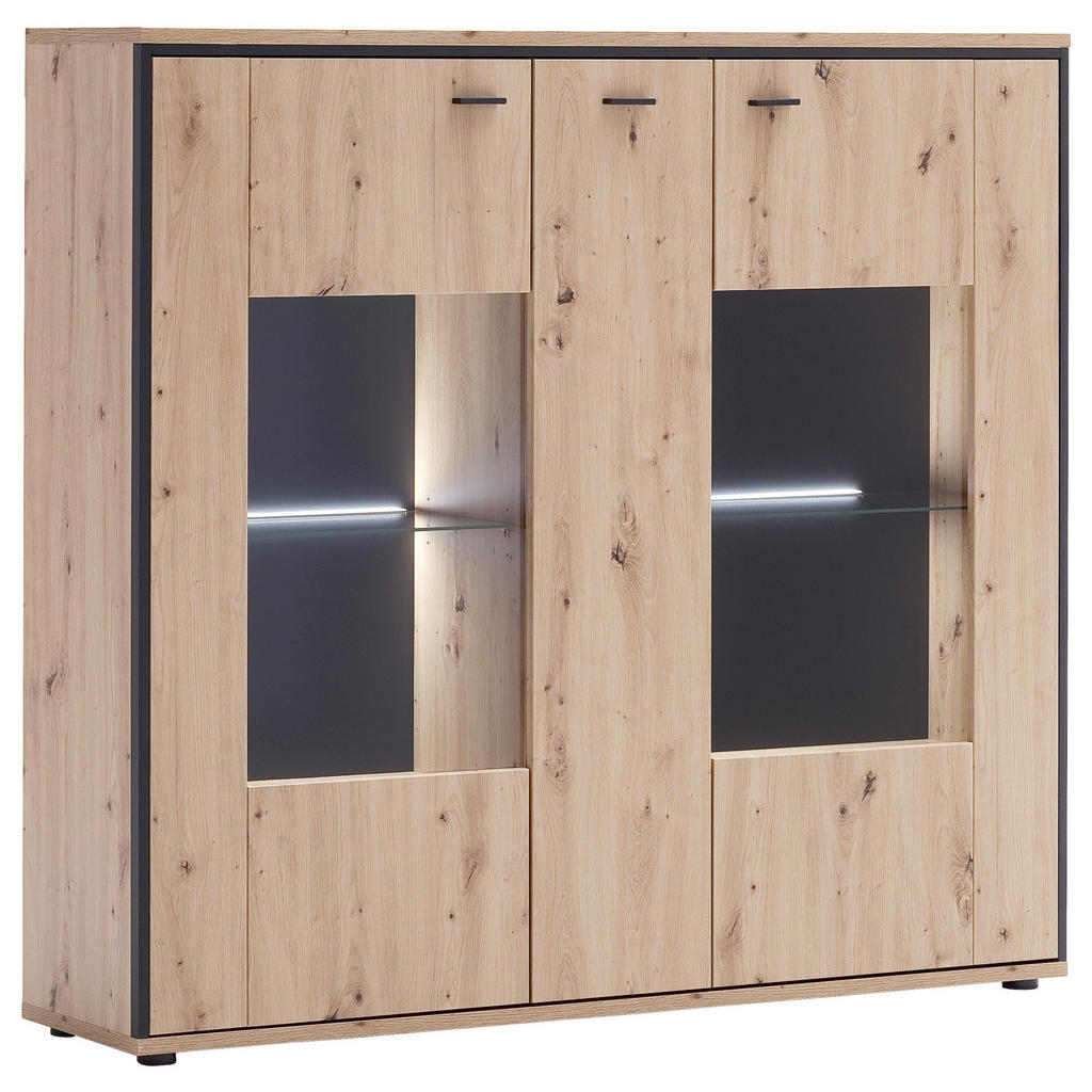 MID.YOU VYSOKÁ KOMODA, antracitová, barvy dubu, 153/143/38 cm