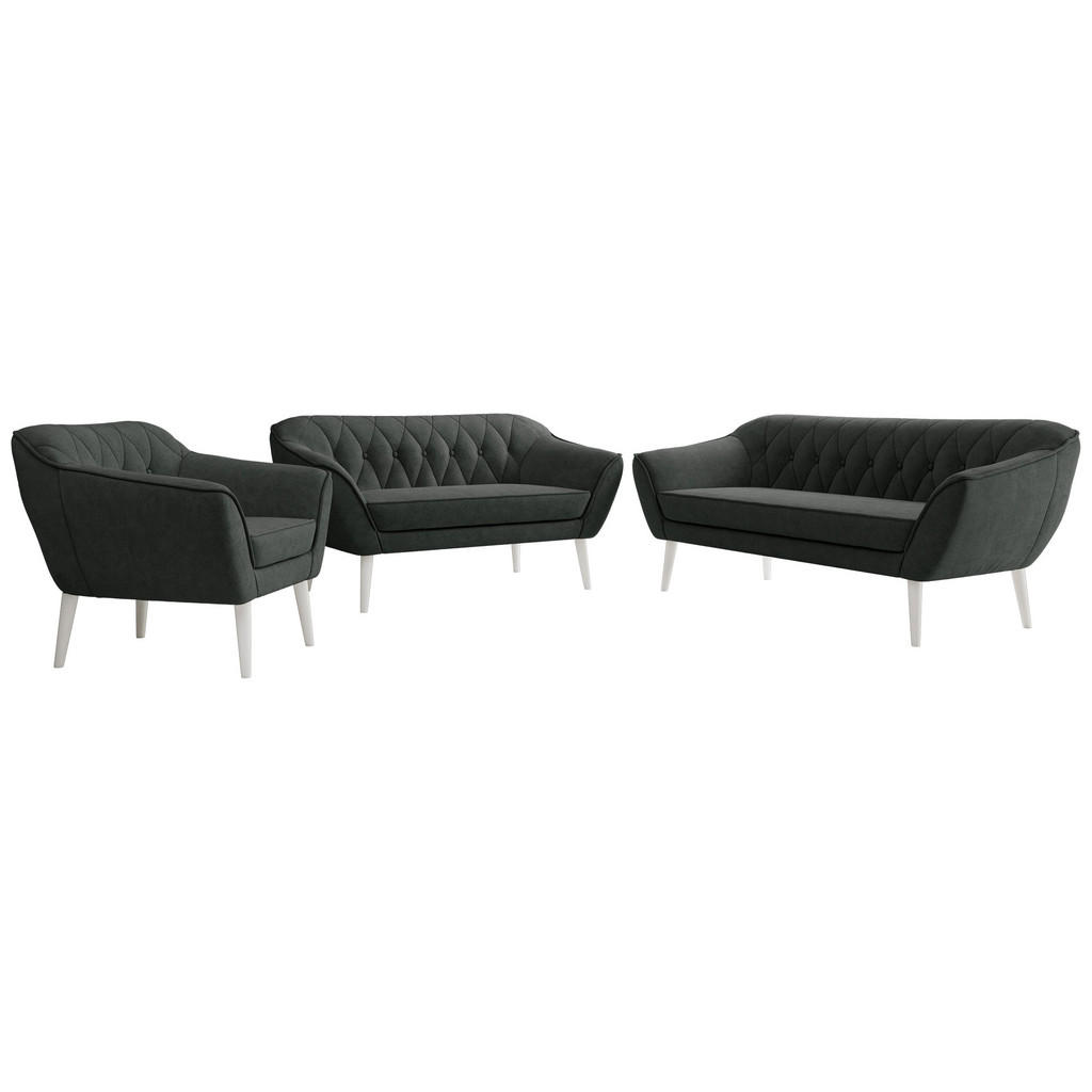 MKS SEDACÍ SOUPRAVA 3+2+1 PIRS - Tmavě šedá Strukturovaná látka - Bílé nohy
