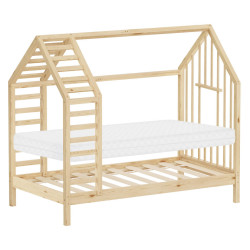 ML-DESIGN DĚTSKÁ POSTEL 80x160 cm s matrací, lamelovým roštem a střechou – postel ve tvaru domečku z masivního borovicového dřeva v přírodním odstínu