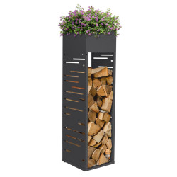 ML-DESIGN REGÁL NA DŘEVO do interiéru i exteriéru, kovový regál na palivové dřevo s květináčem, pozinkovaná ocel, antracitová barva, 30x30x111 cm, mří