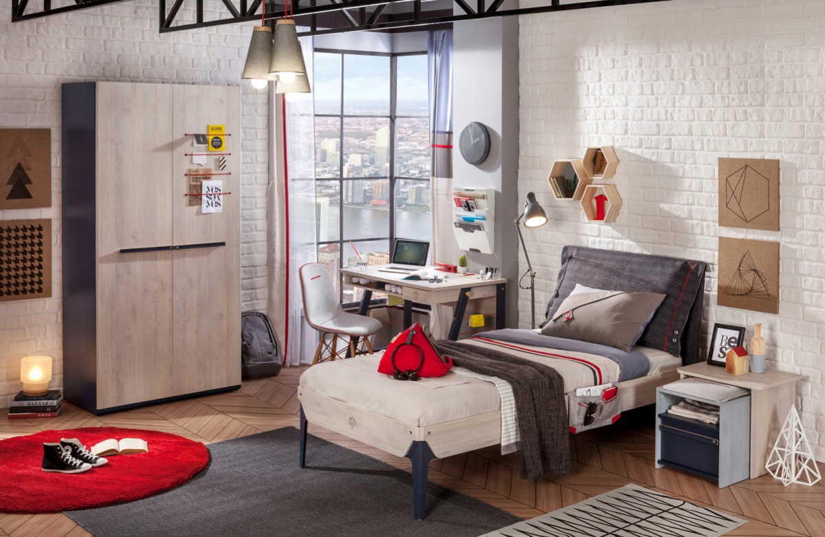 Moderní studentský pokoj lincoln - dub/dub modrý/tmavě modrá