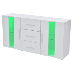 Modfu KOMODA z MDF 140x35x70 cm bílá s LED osvětlením, USB napájením a úložným prostorem