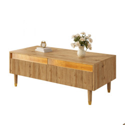 Modfu KONFERENČNÍ stolek z MDF 110x50x40 cm dekor dřeva se 2 zásuvkami, LED osvětlením a akrylovými čely