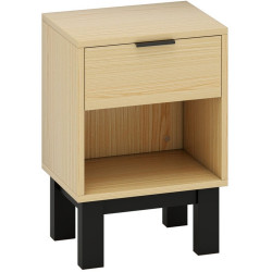 Modfu NOČNÍ stolek ze dřeva 35x26x50 cm dub se zásuvkou a otevřenou policí, kompaktní design
