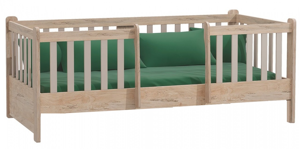 Montessori postel se zábranou boom - dub, šedá