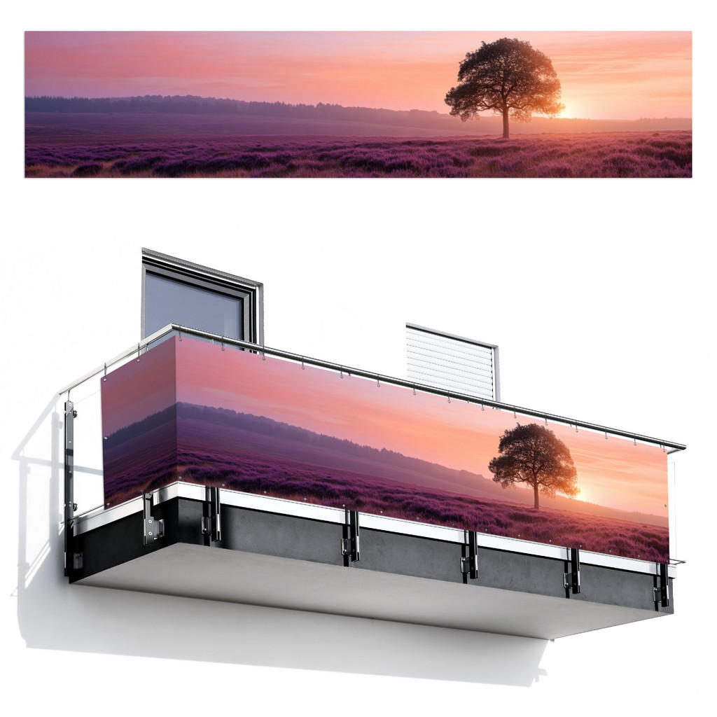 MuchoWow BALKONOVÁ ZÁSTĚNA Strom - vřes - východ slunce 500x110 cm