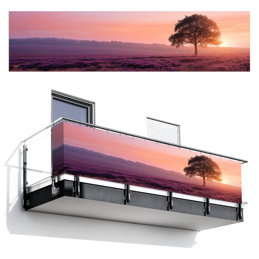 MuchoWow BALKONOVÁ ZÁSTĚNA Strom - vřes - východ slunce 500x120 cm
