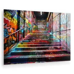 MuchoWow OBRAZ NA AKRYLOVÉM SKLE Schody - Graffiti - Barvy - Umění 90x60 cm